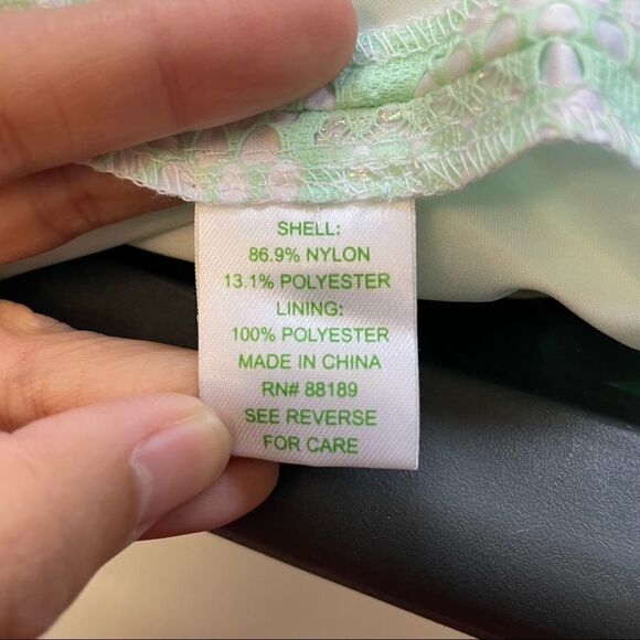 Lilly Pulitzer Lonnie Iridescent Daisy Lace Mini Dress Seafoam Green lined sze 0 - Picture 13 of 13